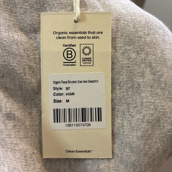 MATE the Label Organic Fleece Shrunken Crew Neck Sweatshirt Heather Grey Medium - Picture 9 of 9